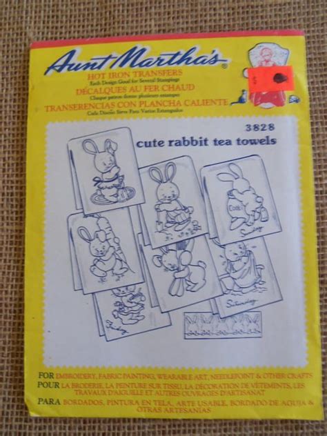 Aunt Martha S Cute Rabbit Tea Towels Hot Iron Transfers Etsy Tea Towels Hot Iron Fabric