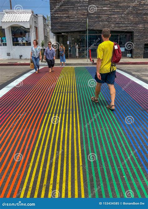 Rainbow Gay Flag Crosswalk In Venice Editorial Image Image Of Lifestyle Lgbt 153434585