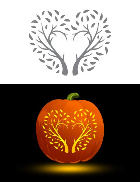 Printable Heart Shaped Trees Pumpkin Stencil