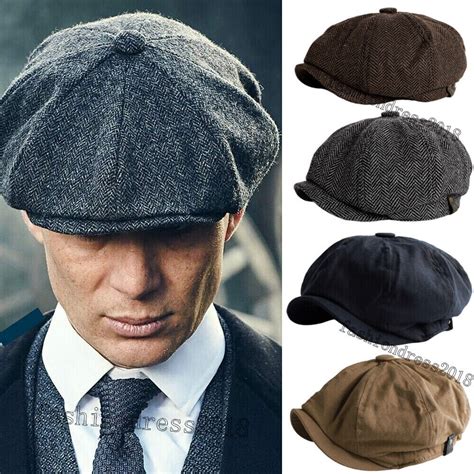 Peaky Blinders Hat Newsboy Flat Cap Herringbone Tweed Wool Baker Boy