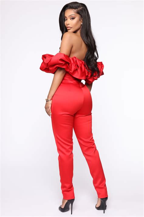 A Classic Satin Jumpsuit Red Fashion Nova