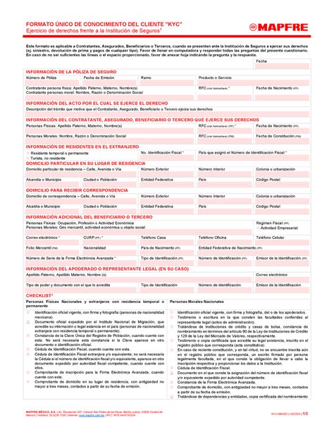 Kyc Ejercicio De Derechos Formato Nico De Conocimiento Del Cliente