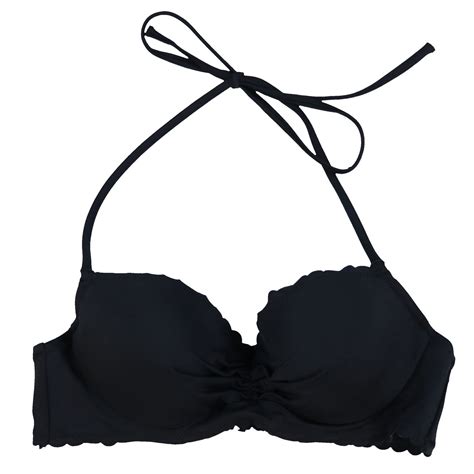 Sundazed BLACK Solid Nixie Ruffle Edge Halter Bikini Swim Top US 34B UK