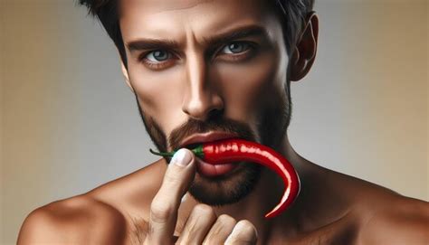 Premium AI Image Portrait Of Handsome Man Eating Red Hot Chilly Pepper