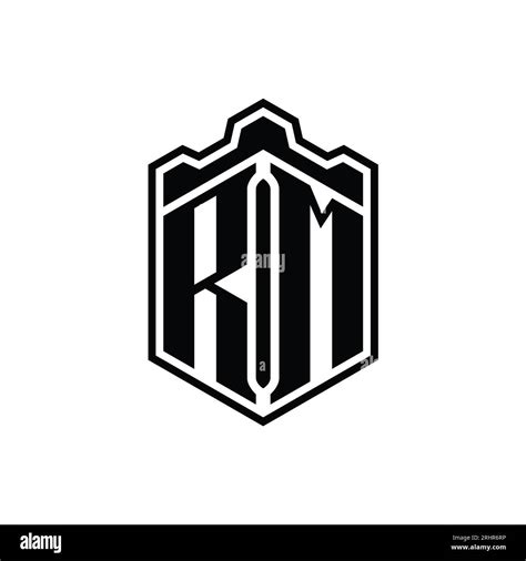 Rm Letter Logo Monogram Hexagon Shield Shape Crown Castle Geometric