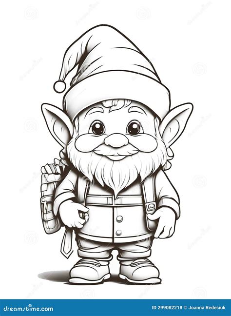 Cute Funny Christmas Elf Coloring Page For Kids Stock Illustration