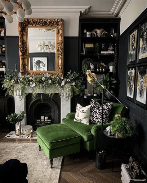 Modern Living Room Black And Green Theme Dark Living Rooms Dark Home