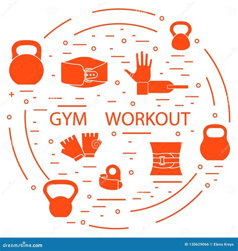 Powerlifting Gym Workout Elements Arranged in a Circle. Stock Vector ...