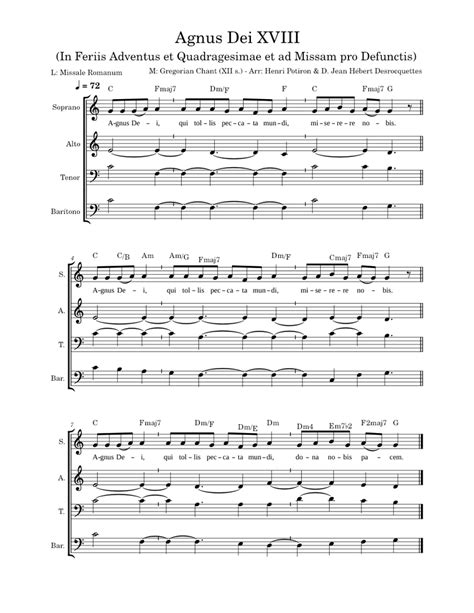 Agnus Dei Xviii Gregorian Sheet Music For Synthesizer Mixed Quartet