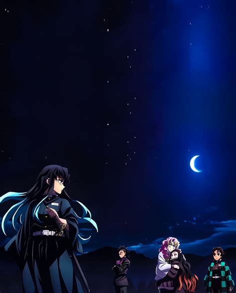 Anime Characters Standing In Front Of The Night Sky