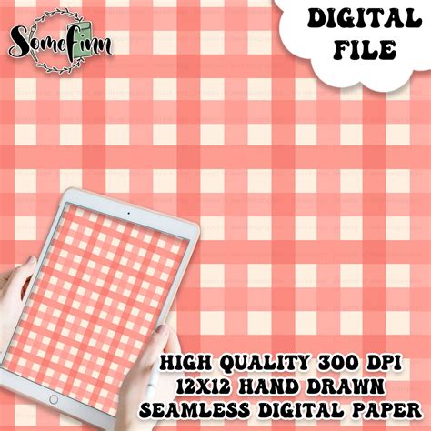 Pretty Red Gingham Digital Paper Seamless Plaid Pattern Fabric