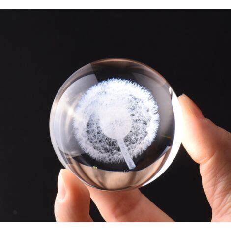 3D Dandelion Crystal Ball Paperweight Laser Etched Glass Sphere Display