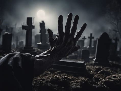 Premium Ai Image Zombie Hand Coming Out Of The Graveyard