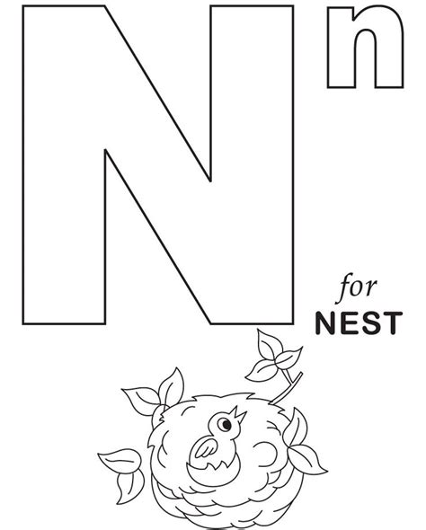 Free Alphabet Coloring Pages N For Nest Alphabet Coloring Pages Abc