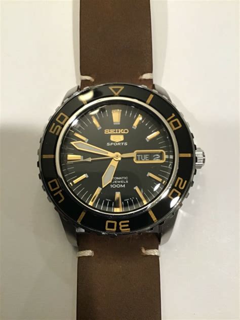 Seiko 5 Snzh57 Automatic 7s36 Watch Fifty Five Fathoms Black Gilt