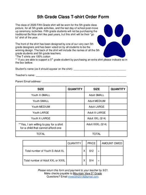 Fillable Online Th Grade Class T Shirt Order Form Wpmu Dev Fax Email