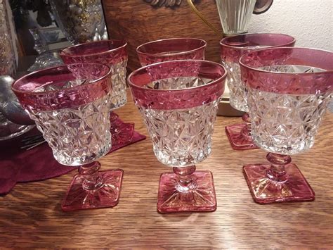 Mid Century Ruby Red Flash Wine Glasses Set Of 6 Vintage Anchor Hocking Westmoreland Bridal