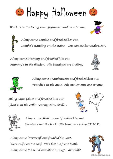 Halloween Skipping Song Song And Nur Espa Ol Ele Hojas De Trabajo Pdf