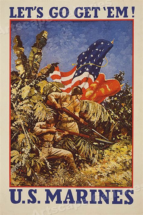 Lets Go Get Em 1942 Us Marines Wwii Recruiting Poster 24x36 Ebay