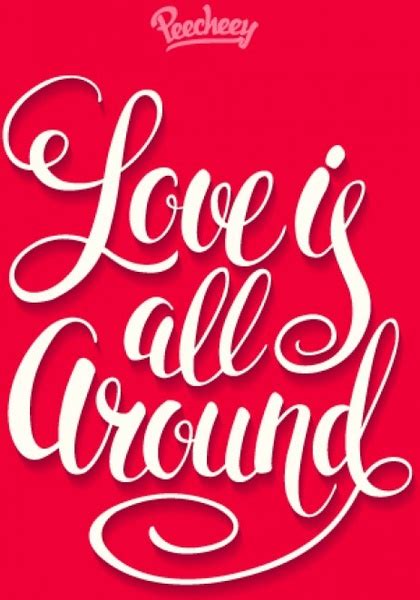 Love Is All Around Typography Red Poster Vectors Graphic Art Designs In