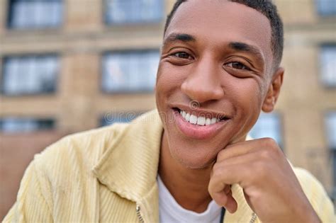 Close Up Picture Of A Smiling Dark Skinned Guy Stock Image Image Of