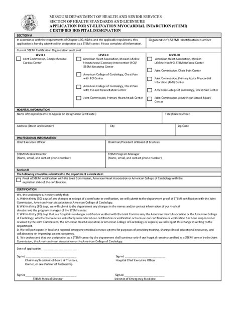 Fillable Online Health Mo Application For St Elevation Myocardial