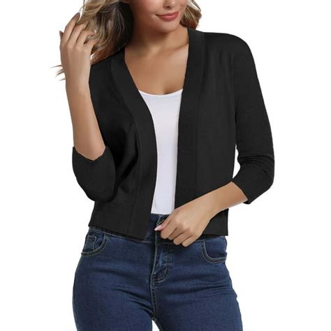 Folunsi Womens 3 4 Sleeve Cropped Cardigans Sweaters Jackets Open