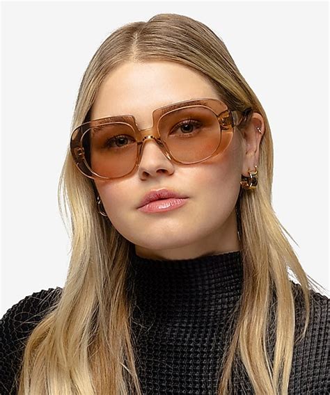 Dawn Round Crystal Light Brown Frame Sunglasses For Women Eyebuydirect Canada