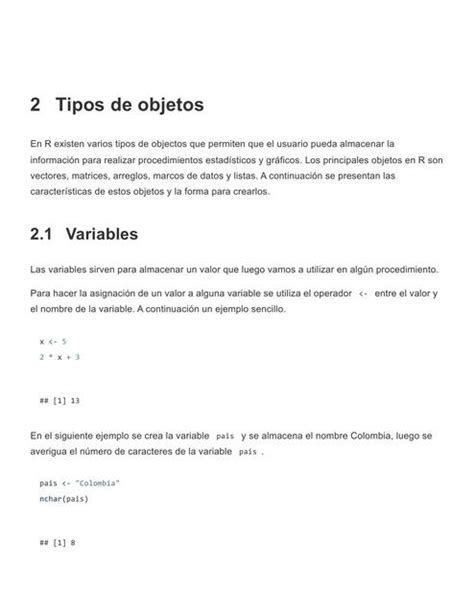 Tipos De Objetos Manual De R Apuntes Informática Udocz