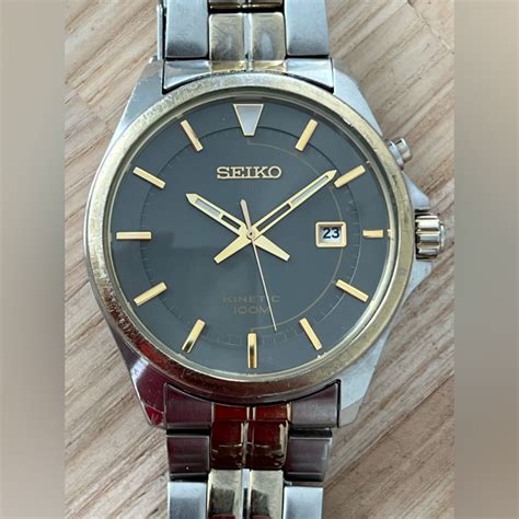 Seiko Kinetic Rare Vintage Mens Watch Large Gray Dia Gem