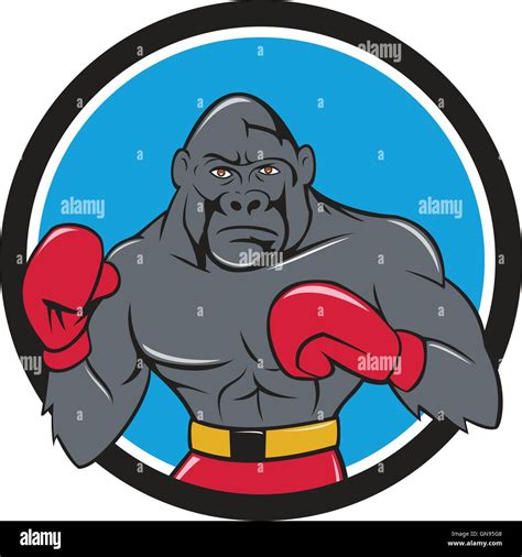 Gorilla Boxer Boxing Stance Circle Cartoon Stock Vector Image And Art Alamy