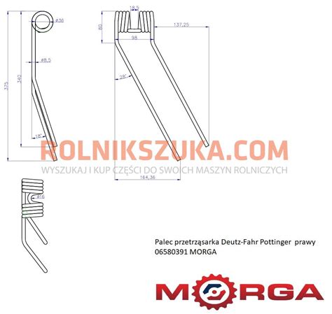 Palec przetrząsarka Deutz Fahr Pottinger prawy 06580391 malowane