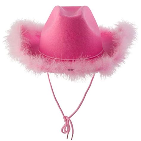 Beautiful Wide Brim Pink Cowgirl Hat Fluffy Feather Brim Cowboy Hat All