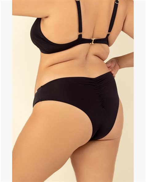 Riachuelo Calcinha Biquíni Plus Size Preto Lateral Média Empina Bumbum