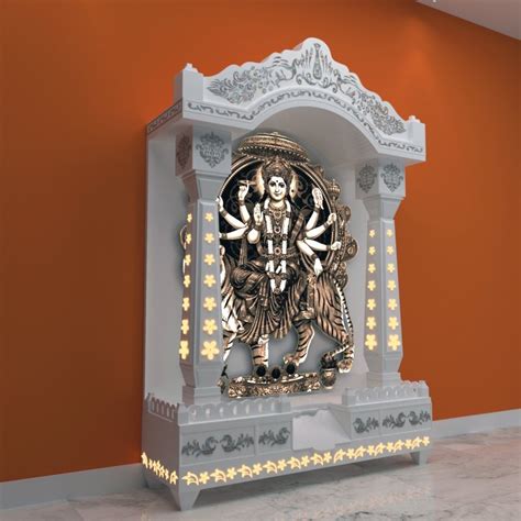 Glacier White Glossy Corian Design Maa Durga Mandir For Religious At