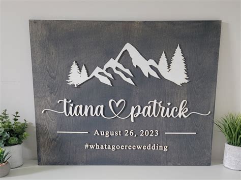 Personalized Wedding Mountain Wood Sign Custom Raised Letters Rustic