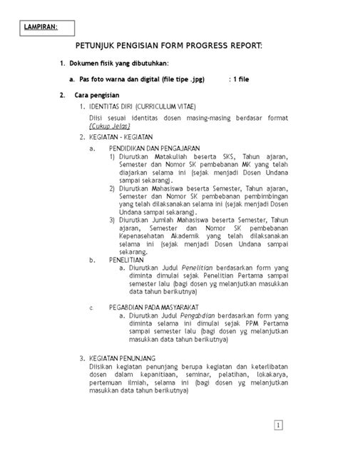 Pdf Petunjuk Pengisian Form Progress Report Dokumentips