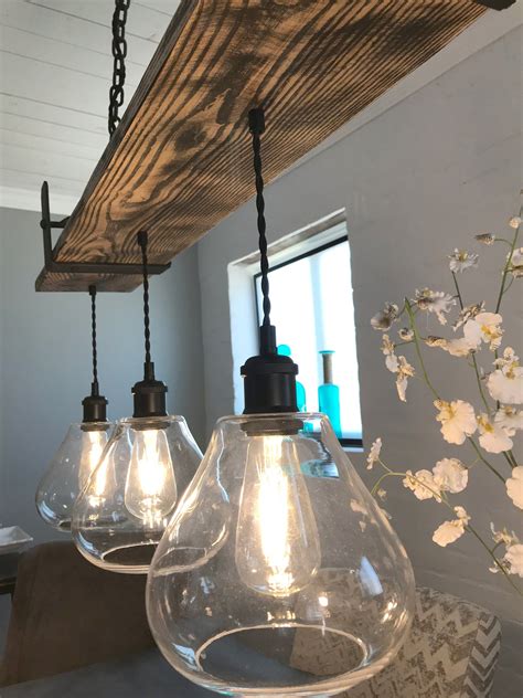 Aged Oak Wood Hanging Light Chandelier With Barnwood Beam And Iron