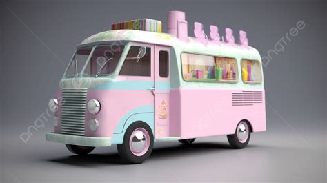 Ice Cream Truck In 3d Rendering Background Cartoon Truck Ice Cream