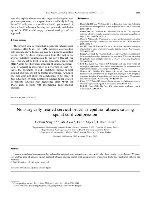 Pdf Nonsurgically Treated Cervical Brucellar Epidural Abscess Causing