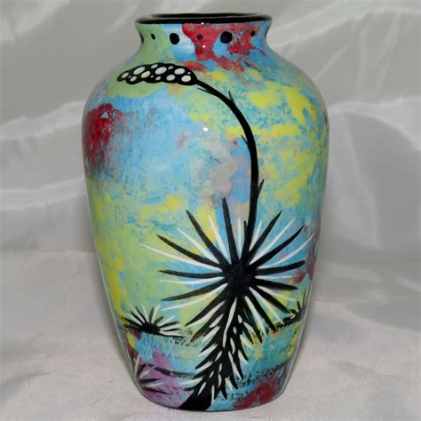 Five Inch Vase With Toad On Turquoise Blue MANA POTTERY