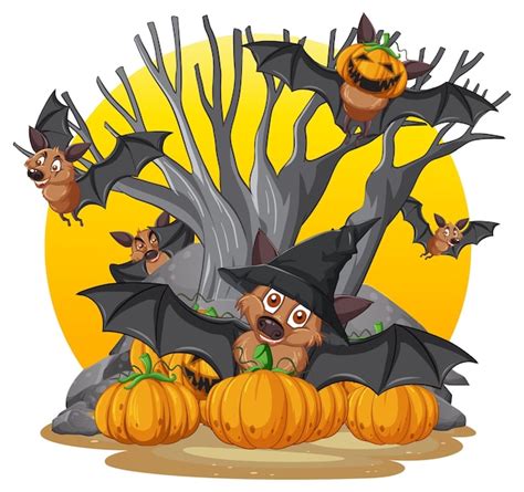 Premium Vector | Group of bats in halloween forest