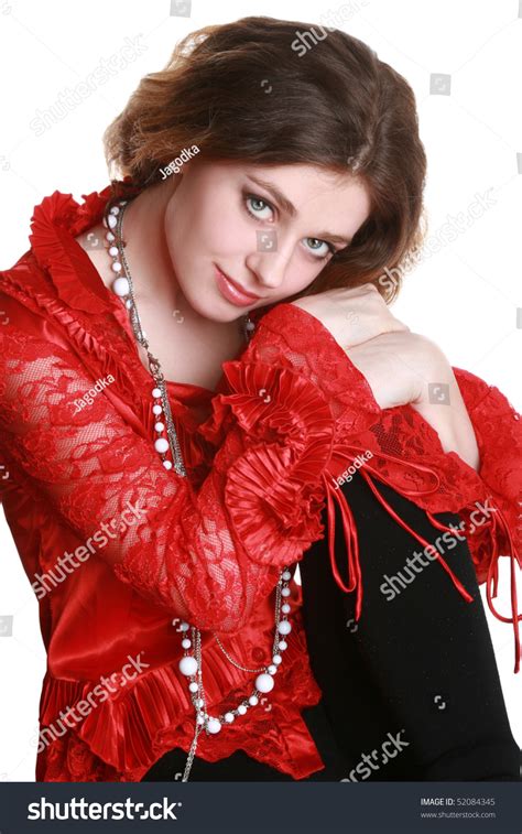 Closeup Portrait Sexy Brunette Red Dress Stock Photo 52084345 Shutterstock