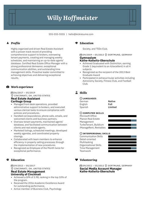 Real Estate Assistant Resume Sample Kickresume