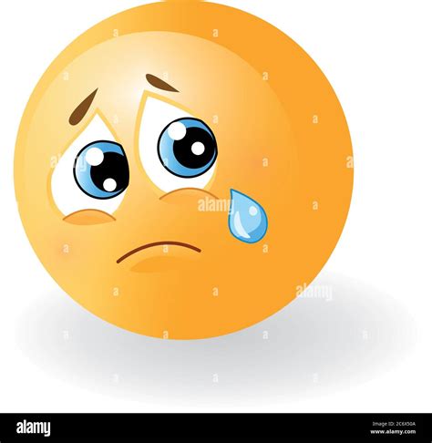 Yellow cute sad emoticon with tear. Face with emotions. Facial ...