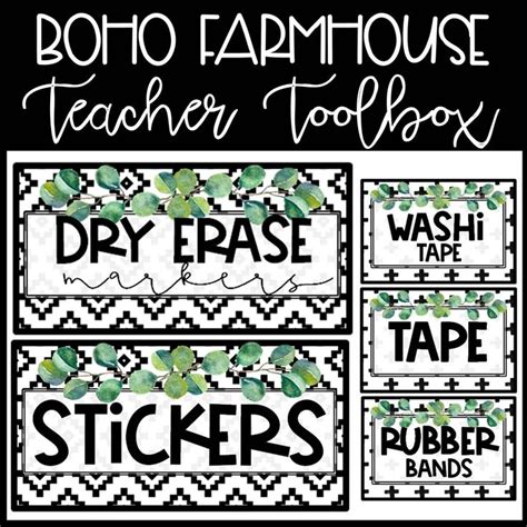 Boho Farmhouse Teacher Toolbox Labels Confetti Creativity