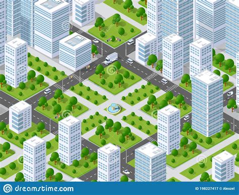 Mapa De Patrones De Plan Urbano Estructura De Paisajes Isométricos De