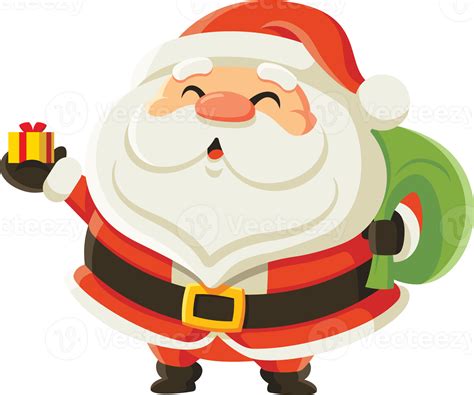 Merry Christmas Santa Claus Holding Christmas Gift Box Present On Hand