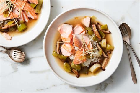 Slow Roasted Salmon With Mushroom Leek Broth Recipe NYT Cooking