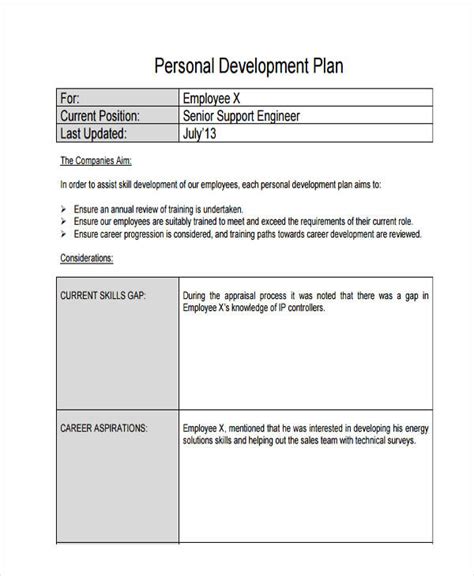 Employee Development Plan Template Free